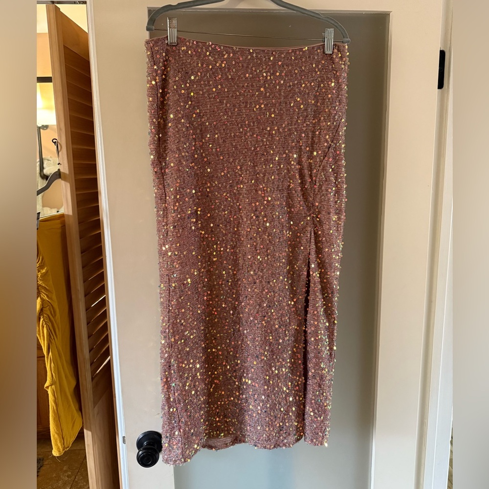 Lulus Sparkling Behavior Mauve Pink Sequin High-rise Midi Skirt - Size L - Picture 2 of 4